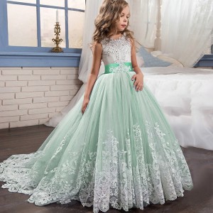 Kids Little Girls&#039; Dress Lace Floral Princess Party Formal Evening Wedding Pageant Embroidery Bow White Purple Red Tulle Maxi Sleeveless Elegant Vintage Ball Gown Dresses Fit 4-13 Years
