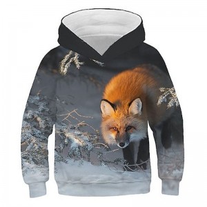 Kids Boys Hoodie Long Sleeve 3D Print Animal Fox Gray Brown Children Tops Spring Fall Active Cute School Outdoor 3-12 Years