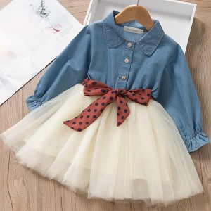 Kids Girls&#039; Polka Dots Dress Denim Dress Outdoor Tulle Light Blue Active Casual Comfortable Dresses Children&#039;s Day Fall Spring 2-6 Years / Cute