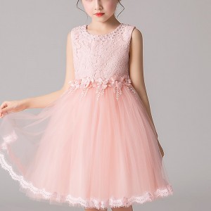 Kids Girls&#039; Dress Solid Colored Flower Sleeveless Party Casual Lace Layered Cute Sweet Mesh Lace Tulle Pink Princess Dress 3-12 Years White Pink Purple