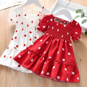Kids Little Girls&#039; Casual Dresses Paisley Print Red White Chiffon Midi Short Sleeve Active Dresses Summer Regular Fit 2-9 Years