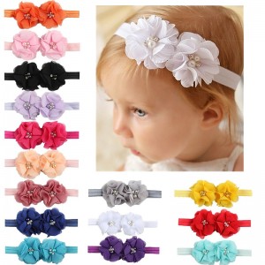 Kids / Toddler Girls&#039; Fashion Baby Headband Two Hand-Stitched Chiffon Rhinestone Floral Headband Children&#039;s Flower Headband Hair Accessories