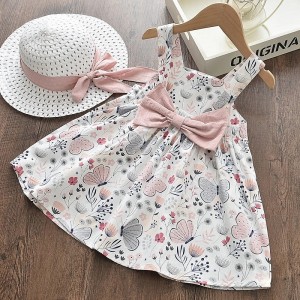 Kids Toddler Little Girls&#039; Dress Plants Flower Birthday Bow Print Pink Knee-length Sleeveless Sweet Dresses Thanksgiving Summer Regular Fit 2-6 Years