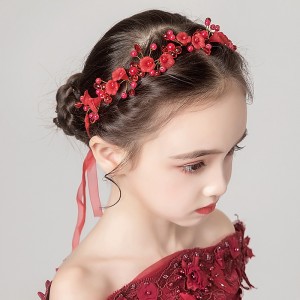 Kids Baby Girls&#039; Headdress Red Flower Girl Dress Headdress Birthday Princess Braided Hair Accessories Girl Head Flower Show Headband