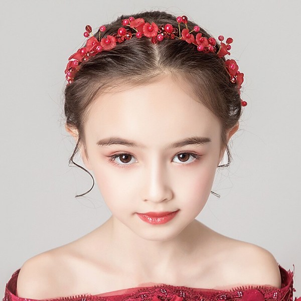 Kids Baby Girls' Headdress Red Flower Girl Dress Headdress Birthday Princess Braided Hair Accessories Girl Head Flower Show Headband Kids Baby Girls' Headdress Red Flower Girl Dress Headdress Birthday Princess Braided Hair Accessories Girl Head Flower Show Headband