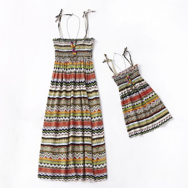 Mommy And Me Dresses Children&#039;s Day Dresses Rainbow Striped Daily Wear Print Multicolor Blue Green Sleeveless Knee-length Tank Dress Boho Matching Outfits
