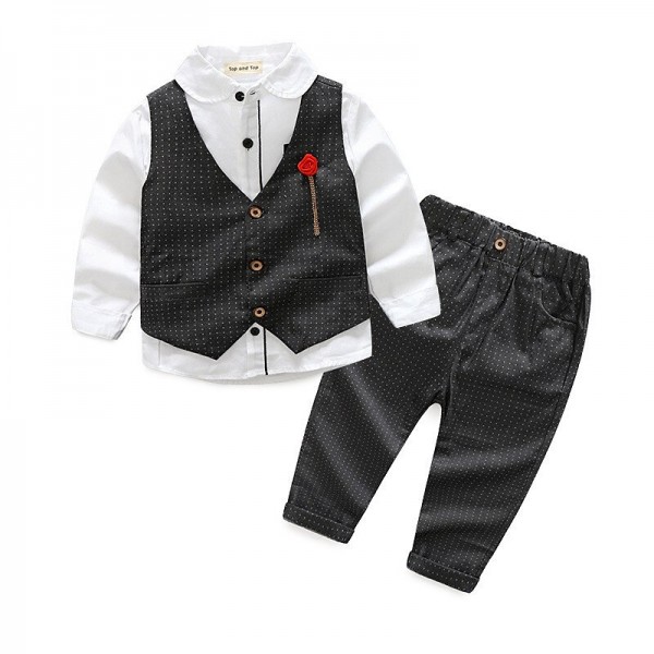 Boys Clothes Sets Kids Formal Suits Long Sleeve Shirts + Vest + Pants 3PCS Child Tuxedos Outfits Boys Clothes Sets Kids Formal Suits Long Sleeve Shirts + Vest + Pants 3PCS Child Tuxedos Outfits