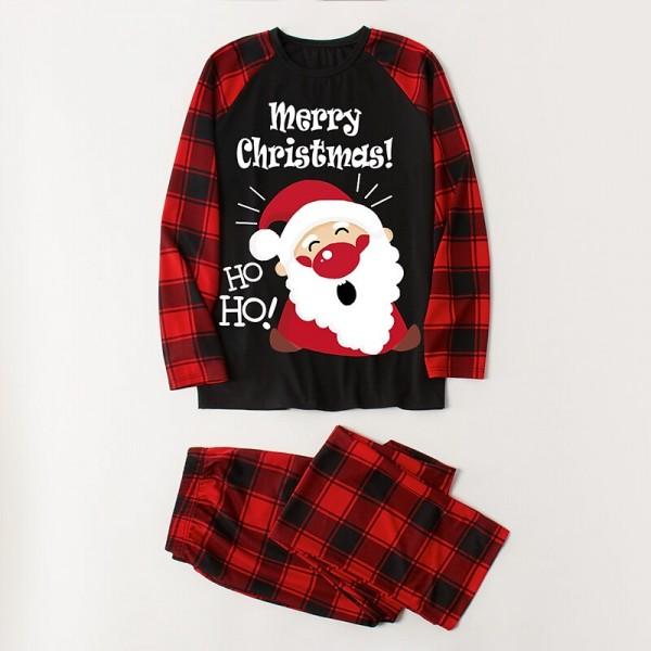 Family Pajamas Plaid Letter Santa Claus Print Dark Red Gray Long Sleeve Mommy And Me Outfits Cute Matching Outfits
