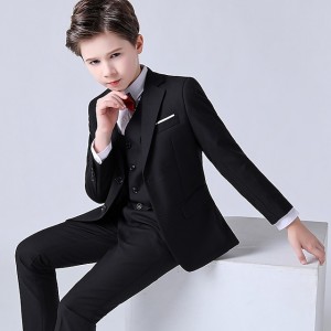 4 Pieces Kids Boys Blazer Vest Shirt Pants  Formal Set Long Sleeve Dusty Blue Black Solid Color Clothing Set  Party Special Occasion Birthday Formal Gentle Suit Regular 3-13 Years