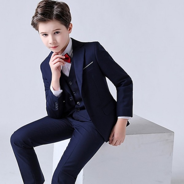 4 Pieces Kids Boys Blazer Vest Shirt Pants Formal Set Long Sleeve Dusty Blue Black Solid Color Clothing Set Party Special Occasion Birthday Formal Gentle Suit Regular 3-13 Years 4 Pieces Kids Boys Blazer Vest Shirt Pants Formal Set Long Sleeve Dusty Blue Black Solid Color Clothing Set Party Special Occasion Birthday Formal Gentle Suit Regular 3-13 Years