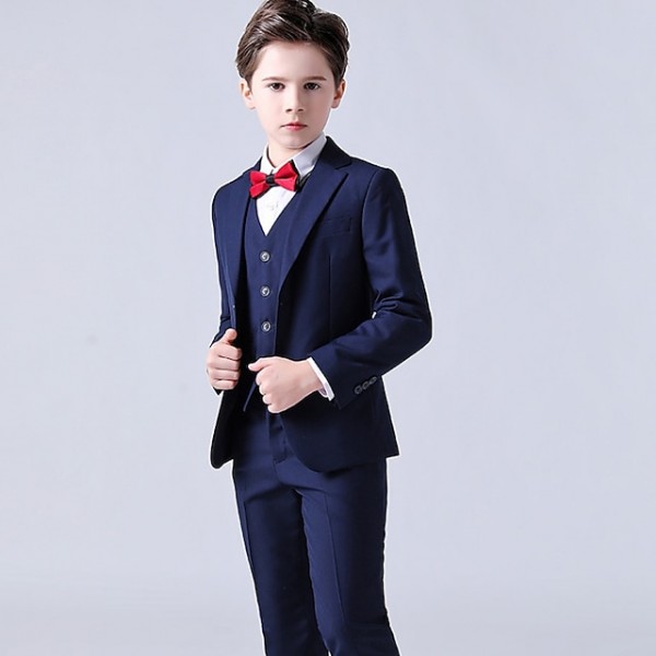 4 Pieces Kids Boys Blazer Vest Shirt Pants Formal Set Long Sleeve Dusty Blue Black Solid Color Clothing Set Party Special Occasion Birthday Formal Gentle Suit Regular 3-13 Years 4 Pieces Kids Boys Blazer Vest Shirt Pants Formal Set Long Sleeve Dusty Blue Black Solid Color Clothing Set Party Special Occasion Birthday Formal Gentle Suit Regular 3-13 Years