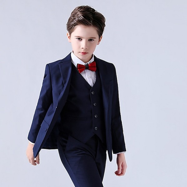 4 Pieces Kids Boys Blazer Vest Shirt Pants Formal Set Long Sleeve Dusty Blue Black Solid Color Clothing Set Party Special Occasion Birthday Formal Gentle Suit Regular 3-13 Years 4 Pieces Kids Boys Blazer Vest Shirt Pants Formal Set Long Sleeve Dusty Blue Black Solid Color Clothing Set Party Special Occasion Birthday Formal Gentle Suit Regular 3-13 Years