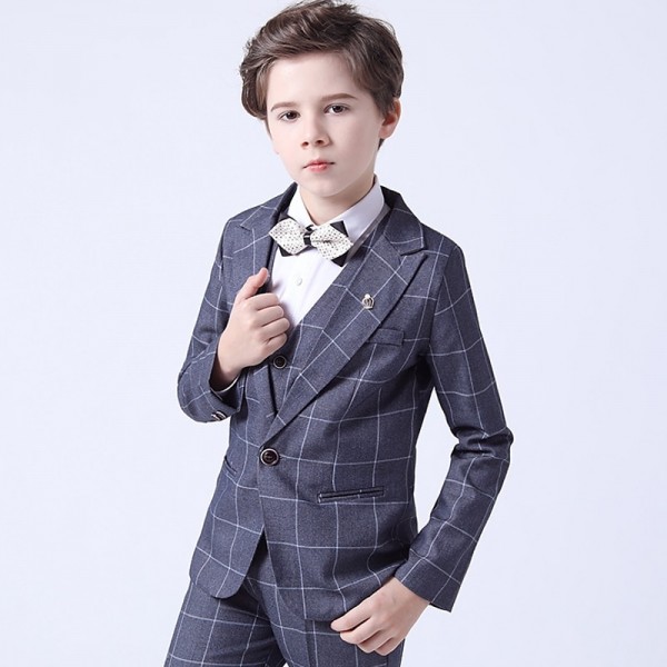 3 Pieces Kids Boys Blazer Vest Pants Party Set Formal Long Sleeve Blue Gray Red Plaid Bow Cotton Clothes Set Gentle Regular Suit 3 Pieces Kids Boys Blazer Vest Pants Party Set Formal Long Sleeve Blue Gray Red Plaid Bow Cotton Clothes Set Gentle Regular Suit