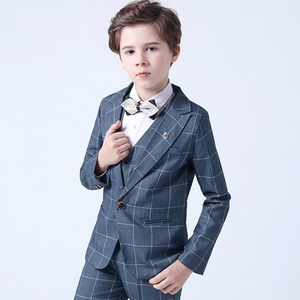 3 Pieces Kids Boys Blazer Vest Pants Party Set Formal Long Sleeve Blue Gray Red Plaid Bow Cotton Clothes Set Gentle Regular Suit 3 Pieces Kids Boys Blazer Vest Pants Party Set Formal Long Sleeve Blue Gray Red Plaid Bow Cotton Clothes Set Gentle Regular Suit