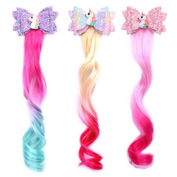 Kids Girls Unicorn Gradient Wig Bow Top Hairpin Baby Wings Princess Glitter Cute Hair Accessories Kids Girls Unicorn Gradient Wig Bow Top Hairpin Baby Wings Princess Glitter Cute Hair Accessories