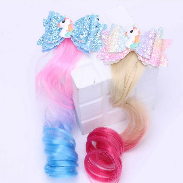 Kids Girls Unicorn Gradient Wig Bow Top Hairpin Baby Wings Princess Glitter Cute Hair Accessories Kids Girls Unicorn Gradient Wig Bow Top Hairpin Baby Wings Princess Glitter Cute Hair Accessories