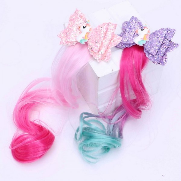 Kids Girls Unicorn Gradient Wig Bow Top Hairpin Baby Wings Princess Glitter Cute Hair Accessories Kids Girls Unicorn Gradient Wig Bow Top Hairpin Baby Wings Princess Glitter Cute Hair Accessories