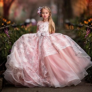 Kids Little Girls&#039; Dress Floral Flower A Line Dress Performance Ruched Mesh Print Pink Tulle Cotton Asymmetrical Sleeveless Princess Sweet Dresses Summer Regular Fit 3-12 Years