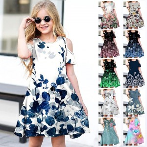 Kids Little Girls&#039; Dress Floral A Line Dress Daily Holiday Vacation Print Green Blue White Above Knee Short Sleeve Casual Cute Sweet Dresses Spring Summer Regular Fit 3-12 Years