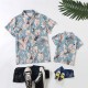 Dad and Son T shirt Tops Cotton Leaf Daily Print Light Blue Short Sleeve Mommy And Me Outfits Vacation Matching Outfits Dad and Son T shirt Tops Cotton Leaf Daily Print Light Blue Short Sleeve Mommy And Me Outfits Vacation Matching Outfits