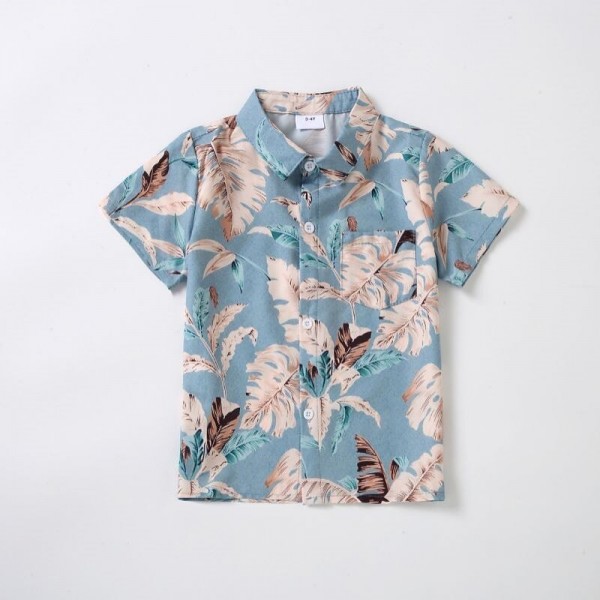 Dad and Son T shirt Tops Cotton Leaf Daily Print Light Blue Short Sleeve Mommy And Me Outfits Vacation Matching Outfits Dad and Son T shirt Tops Cotton Leaf Daily Print Light Blue Short Sleeve Mommy And Me Outfits Vacation Matching Outfits