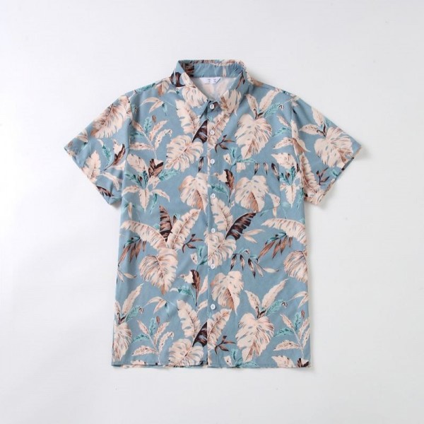 Dad and Son T shirt Tops Cotton Leaf Daily Print Light Blue Short Sleeve Mommy And Me Outfits Vacation Matching Outfits Dad and Son T shirt Tops Cotton Leaf Daily Print Light Blue Short Sleeve Mommy And Me Outfits Vacation Matching Outfits