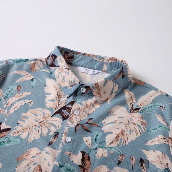 Dad and Son T shirt Tops Cotton Leaf Daily Print Light Blue Short Sleeve Mommy And Me Outfits Vacation Matching Outfits Dad and Son T shirt Tops Cotton Leaf Daily Print Light Blue Short Sleeve Mommy And Me Outfits Vacation Matching Outfits