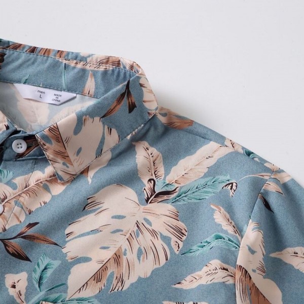 Dad and Son T shirt Tops Cotton Leaf Daily Print Light Blue Short Sleeve Mommy And Me Outfits Vacation Matching Outfits Dad and Son T shirt Tops Cotton Leaf Daily Print Light Blue Short Sleeve Mommy And Me Outfits Vacation Matching Outfits