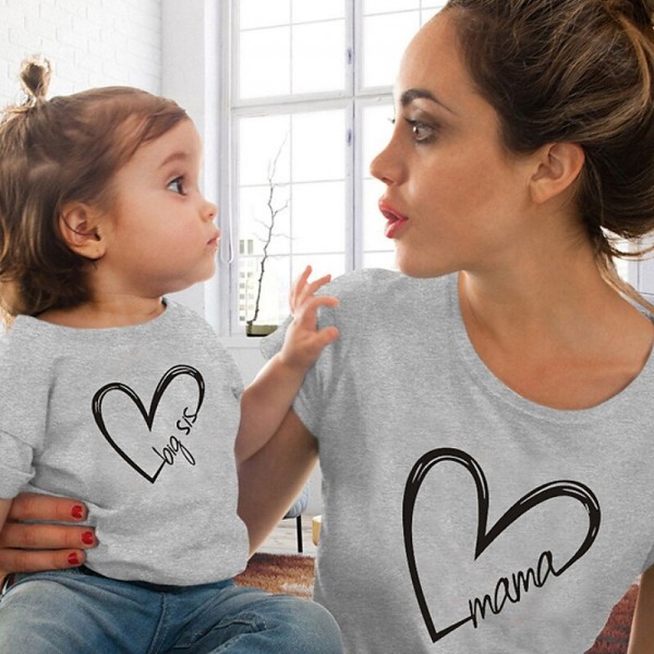 Family T shirt Family Sets Cotton Heart Letter Street Print Black White Dark Grey Short Sleeve Mommy And Me Outfits Active Matching Outfits