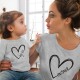 Family T shirt Family Sets Cotton Heart Letter Street Print Black White Dark Grey Short Sleeve Mommy And Me Outfits Active Matching Outfits