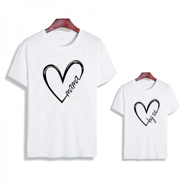 Family T shirt Family Sets Cotton Heart Letter Street Print Black White Dark Grey Short Sleeve Mommy And Me Outfits Active Matching Outfits