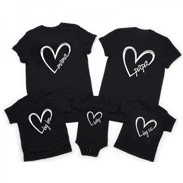Family T shirt Family Sets Cotton Heart Letter Street Print Black White Dark Grey Short Sleeve Mommy And Me Outfits Active Matching Outfits