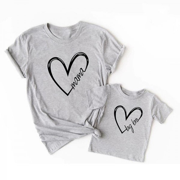 Family T shirt Family Sets Cotton Heart Letter Street Print Black White Dark Grey Short Sleeve Mommy And Me Outfits Active Matching Outfits