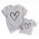 Family T shirt Family Sets Cotton Heart Letter Street Print Black White Dark Grey Short Sleeve Mommy And Me Outfits Active Matching Outfits