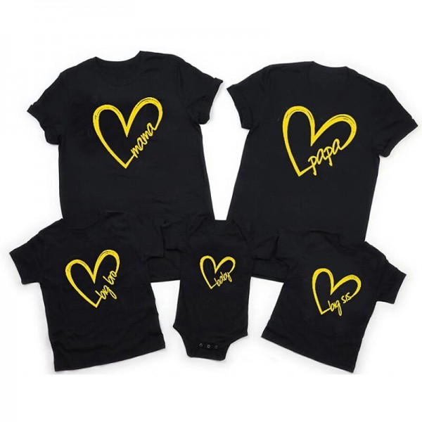 Family T shirt Family Sets Cotton Heart Letter Street Print Black White Dark Grey Short Sleeve Mommy And Me Outfits Active Matching Outfits