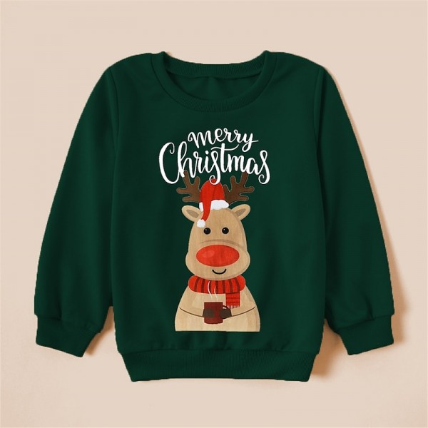 Family Sweatshirt Letter Deer Print Multicolor Long Sleeve Adorable Matching Outfits