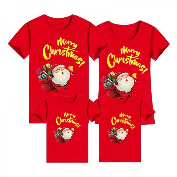 Family T shirt Tops Letter Santa Claus Street Print Black White Yellow Short Sleeve 3D Print Active Matching Outfits