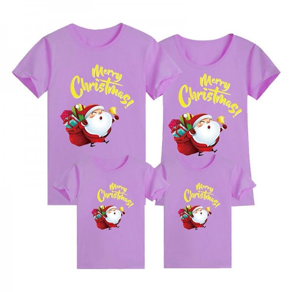 Family T shirt Tops Letter Santa Claus Street Print Black White Yellow Short Sleeve 3D Print Active Matching Outfits