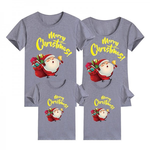 Family T shirt Tops Letter Santa Claus Street Print Black White Yellow Short Sleeve 3D Print Active Matching Outfits