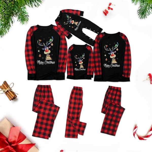 Family Pajamas Cotton Plaid Deer Home Black Dark Red Wine Long Sleeve Daily Matching Outfits Family Pajamas Cotton Plaid Deer Home Black Dark Red Wine Long Sleeve Daily Matching Outfits