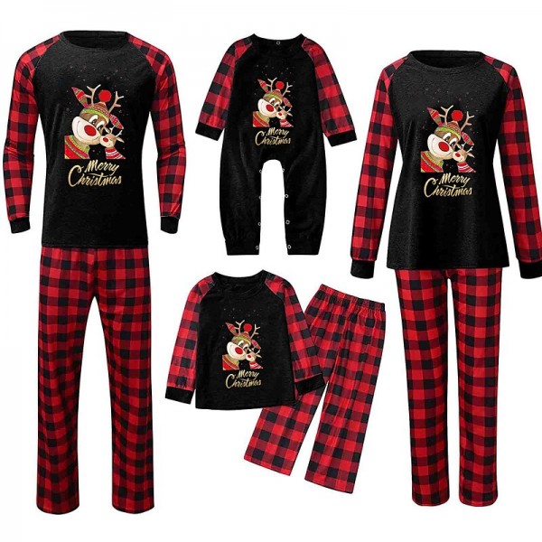 Family Pajamas Cotton Plaid Deer Home Black Dark Red Wine Long Sleeve Daily Matching Outfits Family Pajamas Cotton Plaid Deer Home Black Dark Red Wine Long Sleeve Daily Matching Outfits