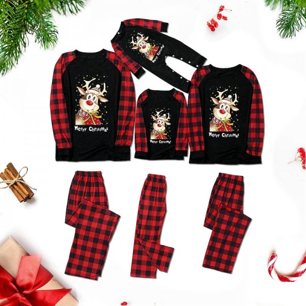 Family Pajamas Cotton Plaid Deer Home Black Dark Red Wine Long Sleeve Daily Matching Outfits Family Pajamas Cotton Plaid Deer Home Black Dark Red Wine Long Sleeve Daily Matching Outfits