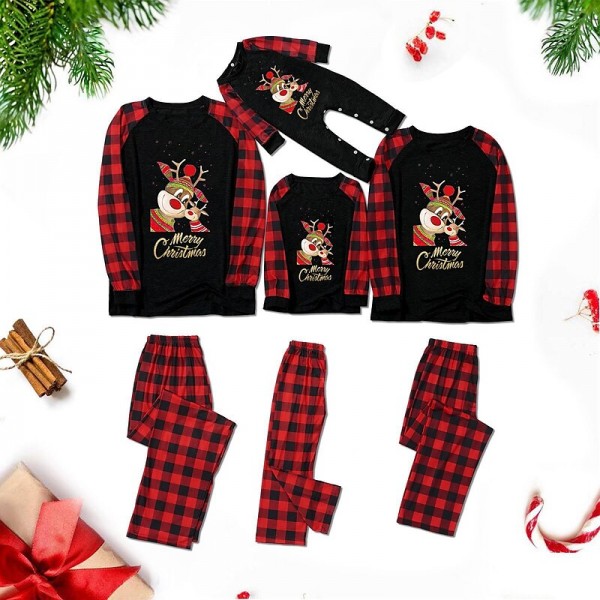 Family Pajamas Cotton Plaid Deer Home Black Dark Red Wine Long Sleeve Daily Matching Outfits Family Pajamas Cotton Plaid Deer Home Black Dark Red Wine Long Sleeve Daily Matching Outfits