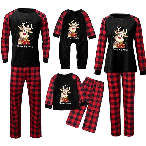 Family Pajamas Cotton Plaid Deer Home Black Dark Red Wine Long Sleeve Daily Matching Outfits Family Pajamas Cotton Plaid Deer Home Black Dark Red Wine Long Sleeve Daily Matching Outfits