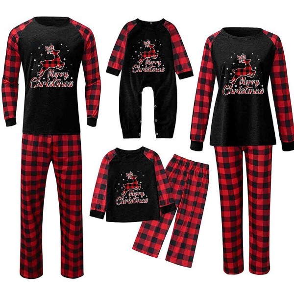 Family Pajamas Cotton Plaid Deer Home Black Dark Red Wine Long Sleeve Daily Matching Outfits Family Pajamas Cotton Plaid Deer Home Black Dark Red Wine Long Sleeve Daily Matching Outfits