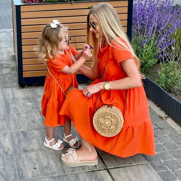 Mommy and Me Dresses Cotton Solid Color Daily Blue Orange Rose Red Short Sleeve Above Knee Mommy And Me Outfits Daily Matching Outfits Mommy and Me Dresses Cotton Solid Color Daily Blue Orange Rose Red Short Sleeve Above Knee Mommy And Me Outfits Daily Matching Outfits