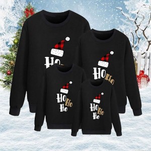 Family Tops Sweatshirt Cotton Letter Ugly Daily Black Red Long Sleeve Daily Matching Outfits