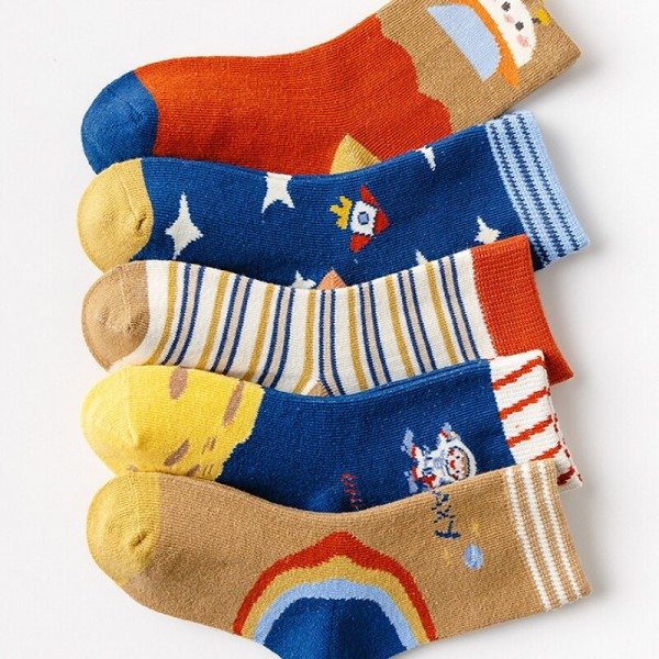 Kids Boys 5 Pairs Socks Multicolor Color Block Striped Fall Winter Sweet Daily Wear 3-12 Years Kids Boys 5 Pairs Socks Multicolor Color Block Striped Fall Winter Sweet Daily Wear 3-12 Years