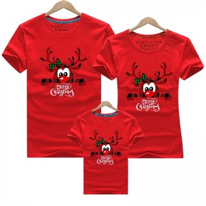 Family T shirt Cotton Deer Casual Red Short Sleeve Daily Matching Outfits