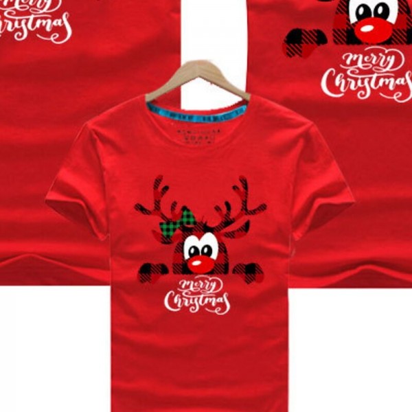 Family T shirt Cotton Deer Casual Red Short Sleeve Daily Matching Outfits